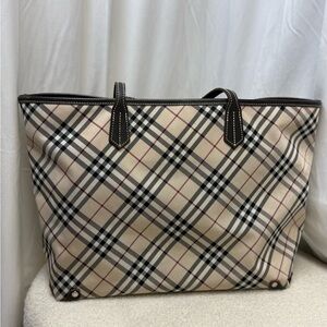 Burberry Beige and Black Checkered Tote